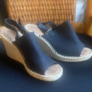 Toms Black Espadrille Wedge Slingback Sandals